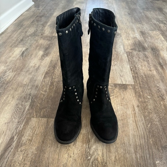 Vera Wang Lavender Label Suede Studded Almond Toe Calf Length Block Heel Boots - Picture 3 of 13